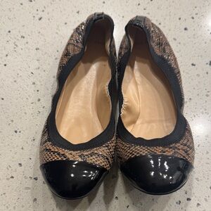 Cole Haan Black and Brown Leather Women's Flats Casual Snake Animal Print Size 7